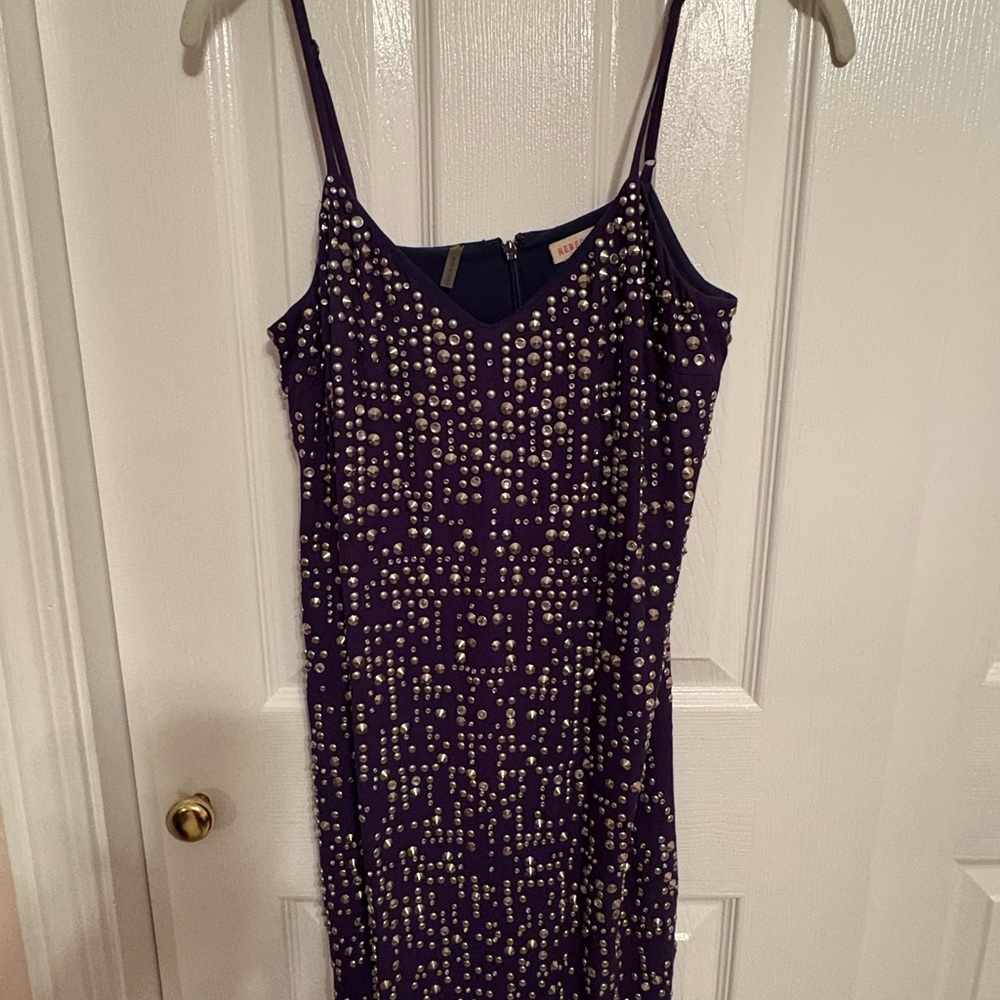 Rebecca Taylor Dark Purple Mini Dress with Bead Details